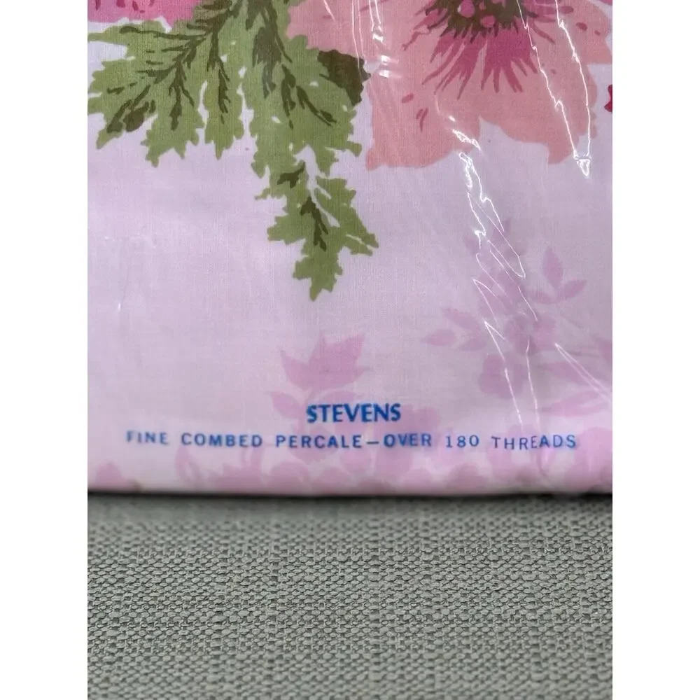 Vintage Stevens Twin Flat Sheet Pink Floral Cotton Percale NOS NIP USA MCM